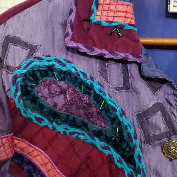 Vintage Sandy Starkman Jacket Women XL Burgundy Pink Blue Paisley Patchwork Boho - Picture 12 of 16
